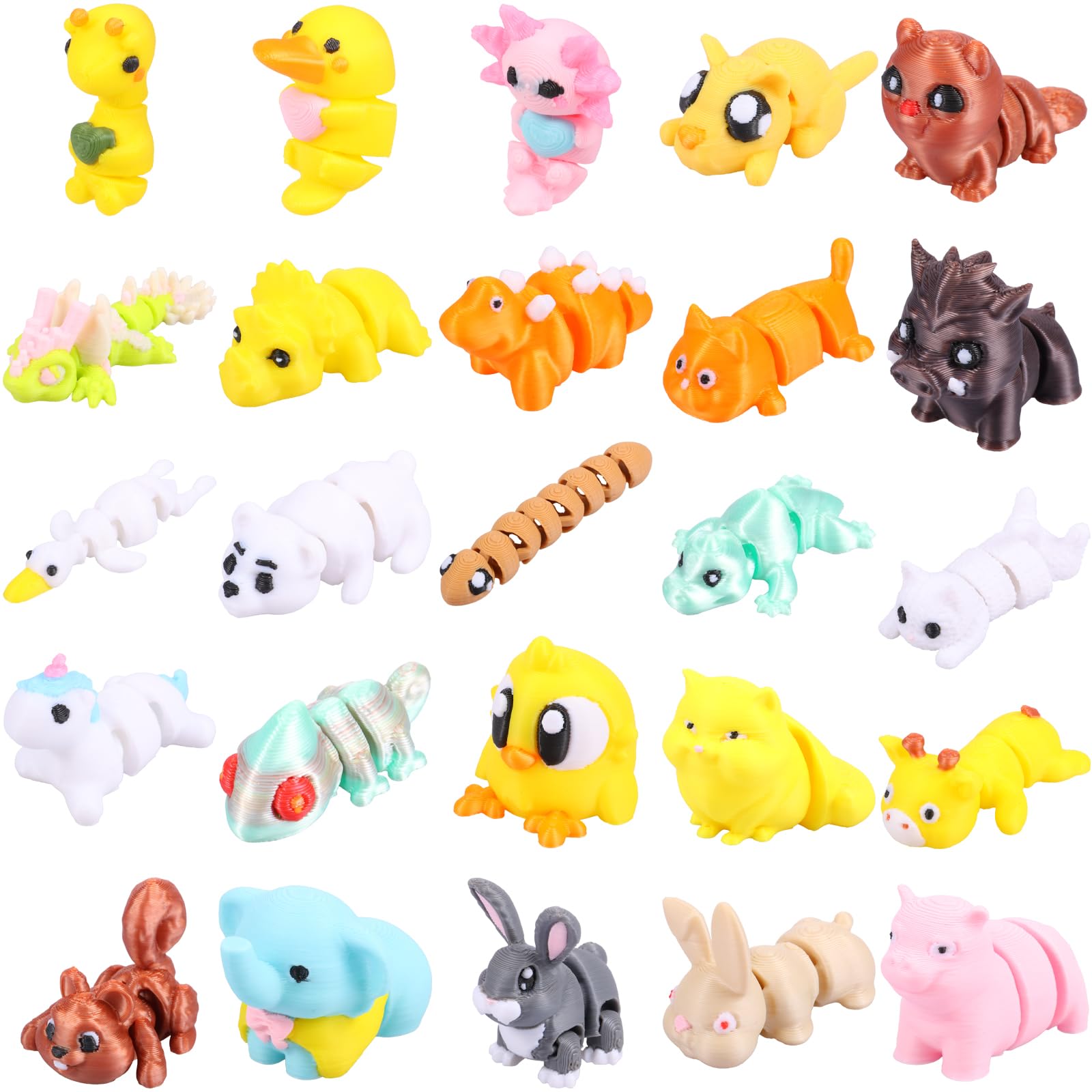 Bpyhebe 25PCS 3D Printed Animals, Mini Flexible Articulated Toy, Cute 3D Printed Shapes Play Figures for Party Favors Birthday Gifts Desk Pets Office Home Decor