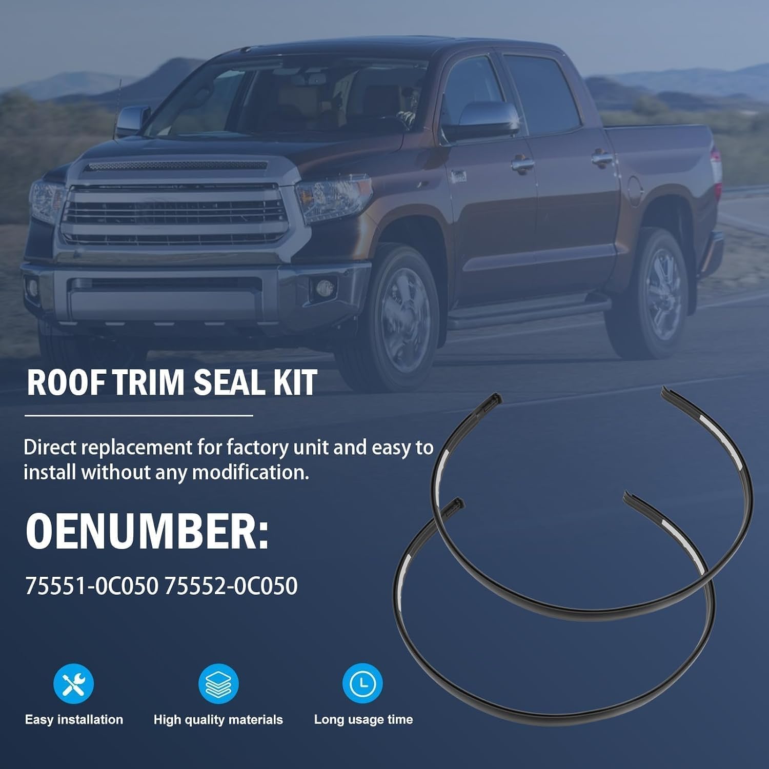 2Pcs Roof Drip Molding Weatherstrip Fits Tundra Double Cab 2007-2020 Models Left & Right Side Roof Trim Seal Kit Replaces 75551-0C050 75552-0C050 (Not Fit Crewmax)