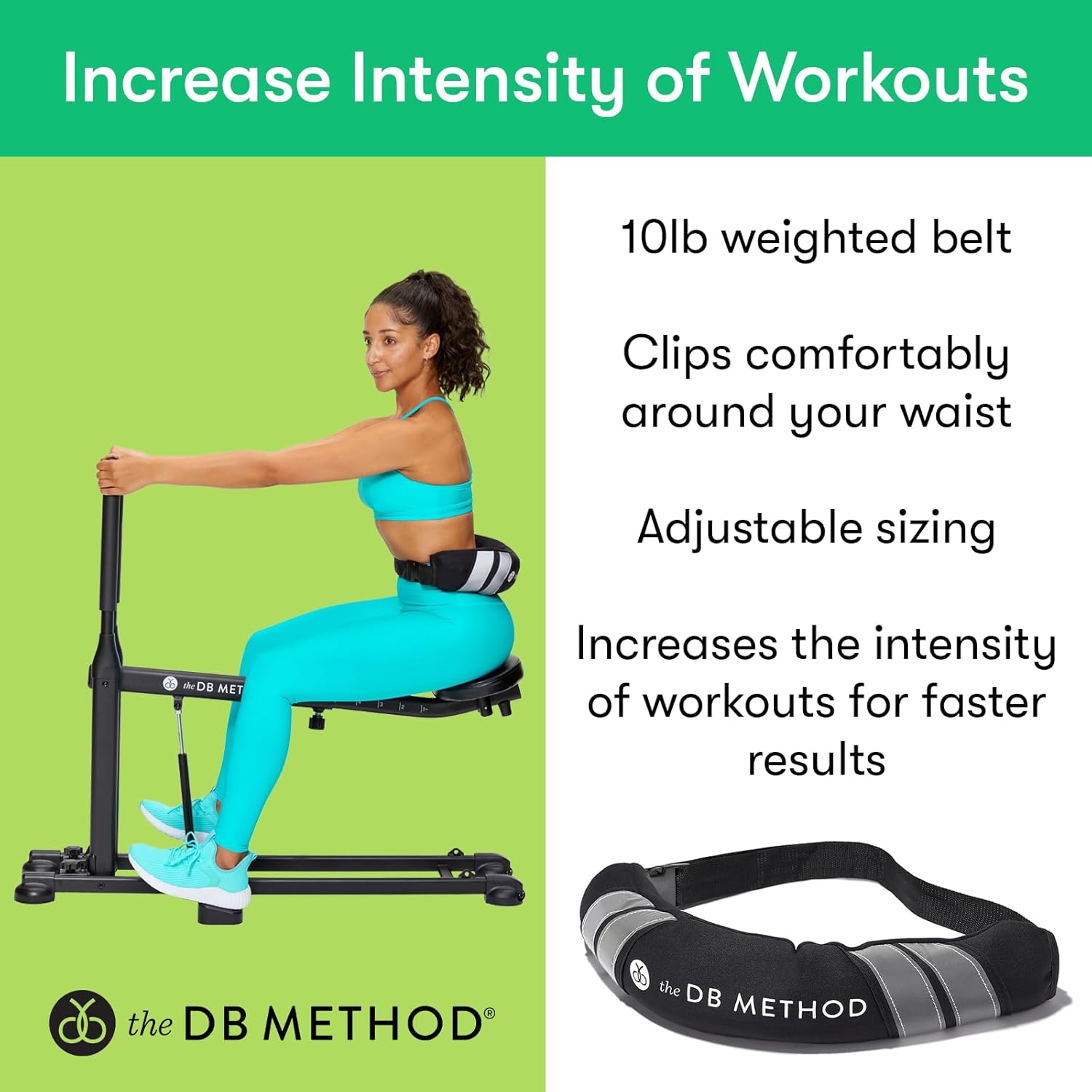 The DB Method DreamBelt Weight Belt Intensifies Workouts, Home or Gym Workout Equipment, Weighted Belt for Hip Thrust, Squat, Strength Training, Helps Minimize Exercise Injury Risk, 10 lbs - Image 2