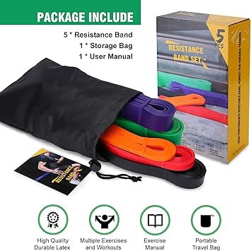 Resistance Bands, Pull Up Assist Bands - Workout Bands, Eexercise Bands, Long Resistance Bands Set for Working Out, Fitness, Training, Physical Therapy for Men Women