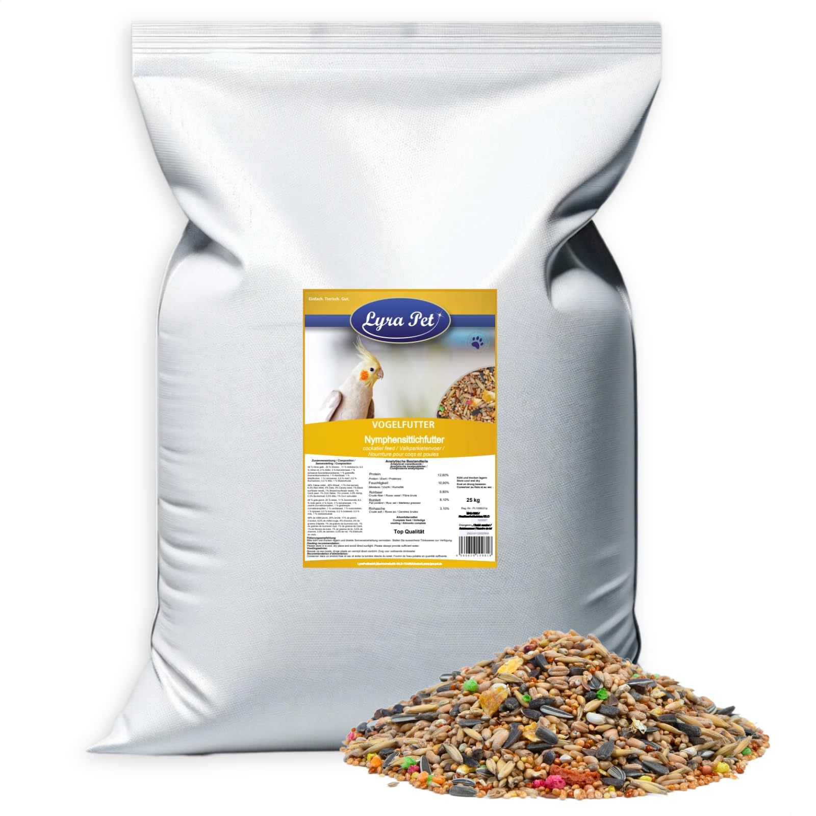 Lyra Pet® 25 kg Nymphensittichfutter Großsittichfutter Alleinfutter Vögel | Vogelfutter für Sittiche - Nahrhaftes Futter - Energiespender für Großsittiche - Artgerecht & Natürlich