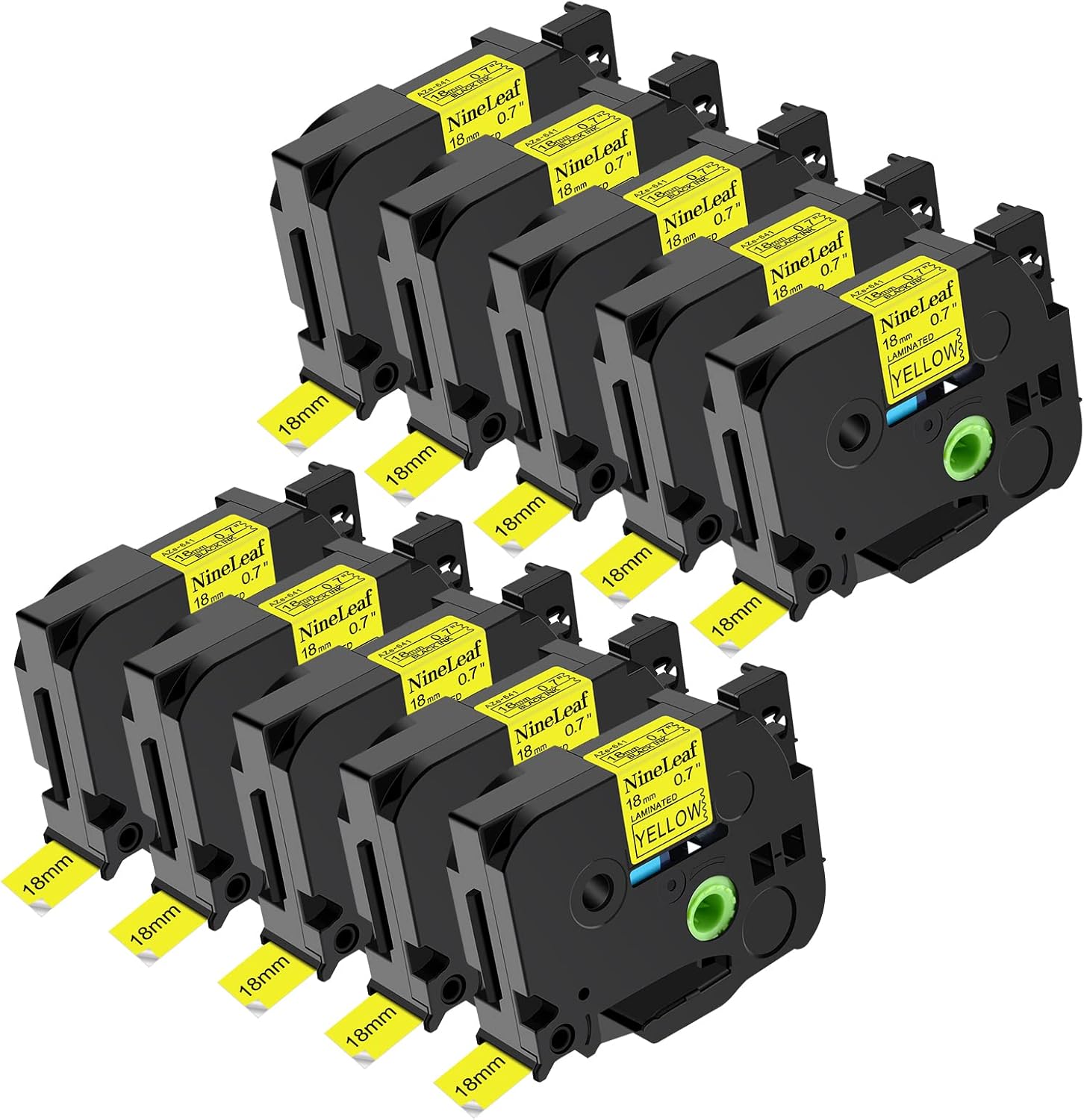 NineLeaf 10 Pack Compatible for Brother P-Touch TZ-641 TZ641 TZe-641 TZe641 Black on Yellow 0.7&amp;#39;&amp;#39; 18mm 34 inch x 26.2 Feet 8m Laminated Label Tape Work in Ptouch PTD600 PTD400 PTP700 Label Maker