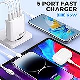 Chargeur USB C, 65W 5 Port Chargeur Rapide PD+QC 3.0, Multi Prise USB C Adaptateur Secteur USBC pour iPhone 15 14 13 12 11 Pro Max SE 2020 XS XR 8 7, Samsung - 2