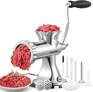Huanyu Manual Meat Grinder - Heavy Duty Stainless Steel, Effortless Hand Crank for Fresh Ground Beef, Sausages & Pet Food - Compact, Dishwasher Safe - Perfect for Home Restaurant & Outdoor