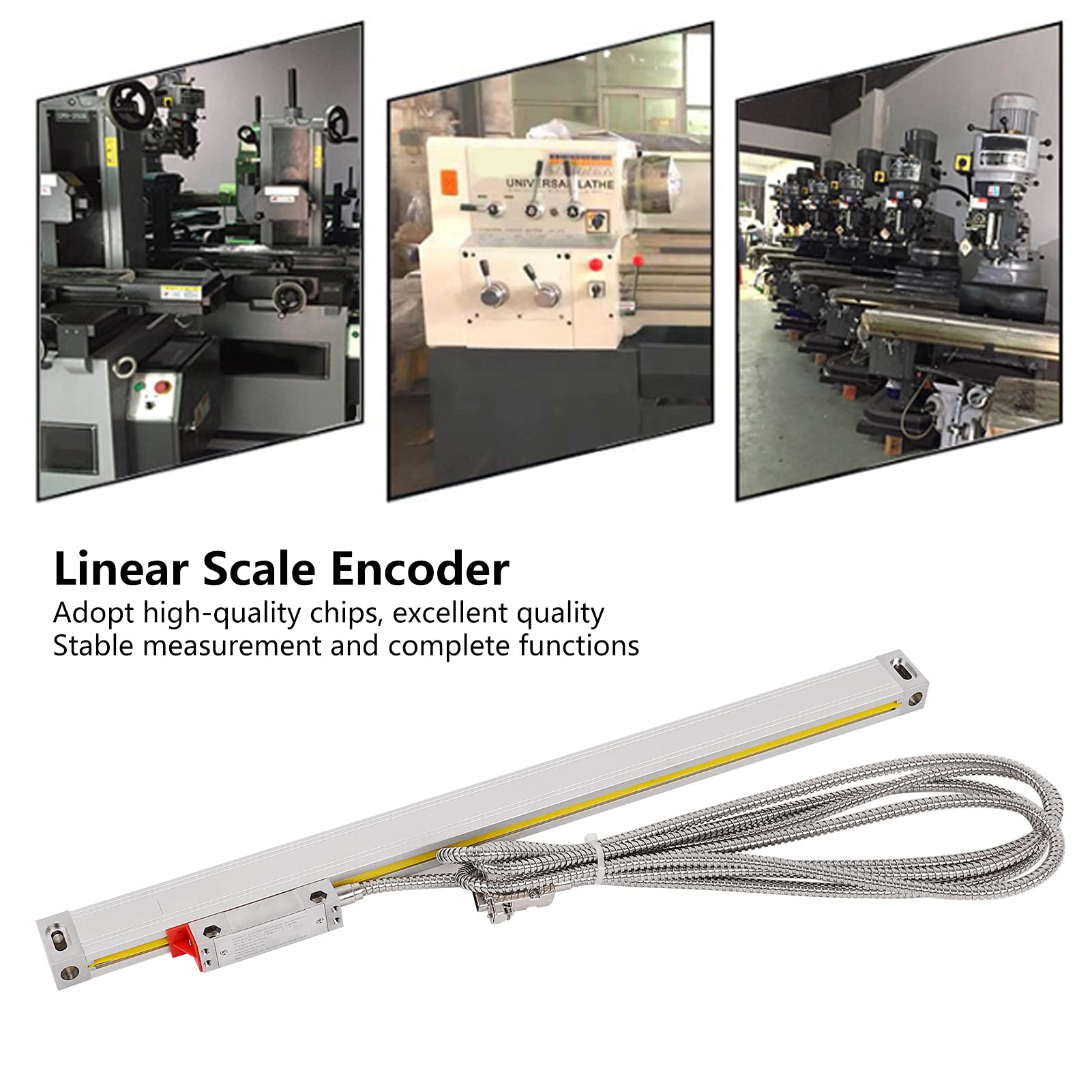 Encoder a Scala Lineare, Encoder a Righello Lineare, Encoder a Scala Lineare Ottica Ad Alta Precisione Sensore Righello a Reticolo 5 μm per Tornio DC5V con Cavo (1000)