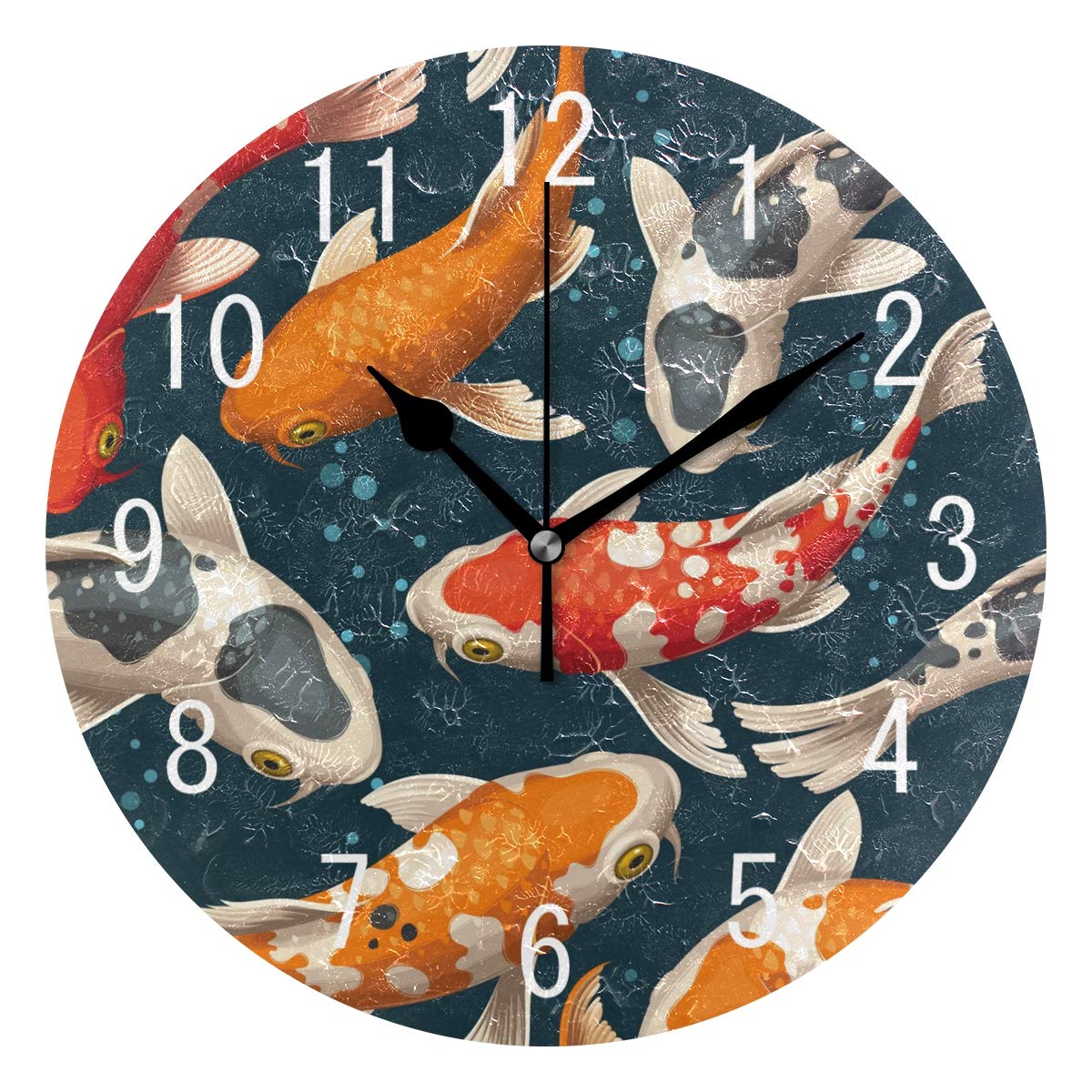 Use7 Home Decor Koi Carp Japanese Stylish Round Acrylic Wall Clock Non Ticking Silent Clock Art for Living Room Kitchen Bedroom