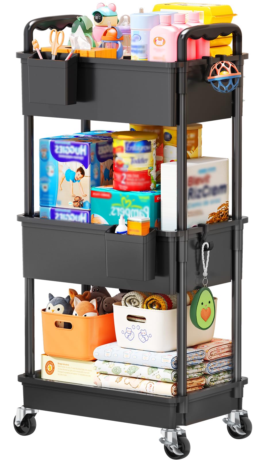 SUNALLY Baby Diaper Caddy Cart,3 Tier Rolling Diaper Cart for Nursery