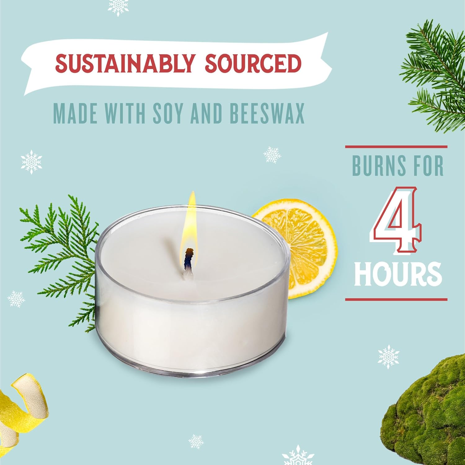 Santa's Naturals Fraser Fir Christmas Tea Light Candles for Holidays & Gifts, Fresh Cut Tree Scent, Soy & Beeswax Blend, 4-Hour Burn Each, 36-Pack