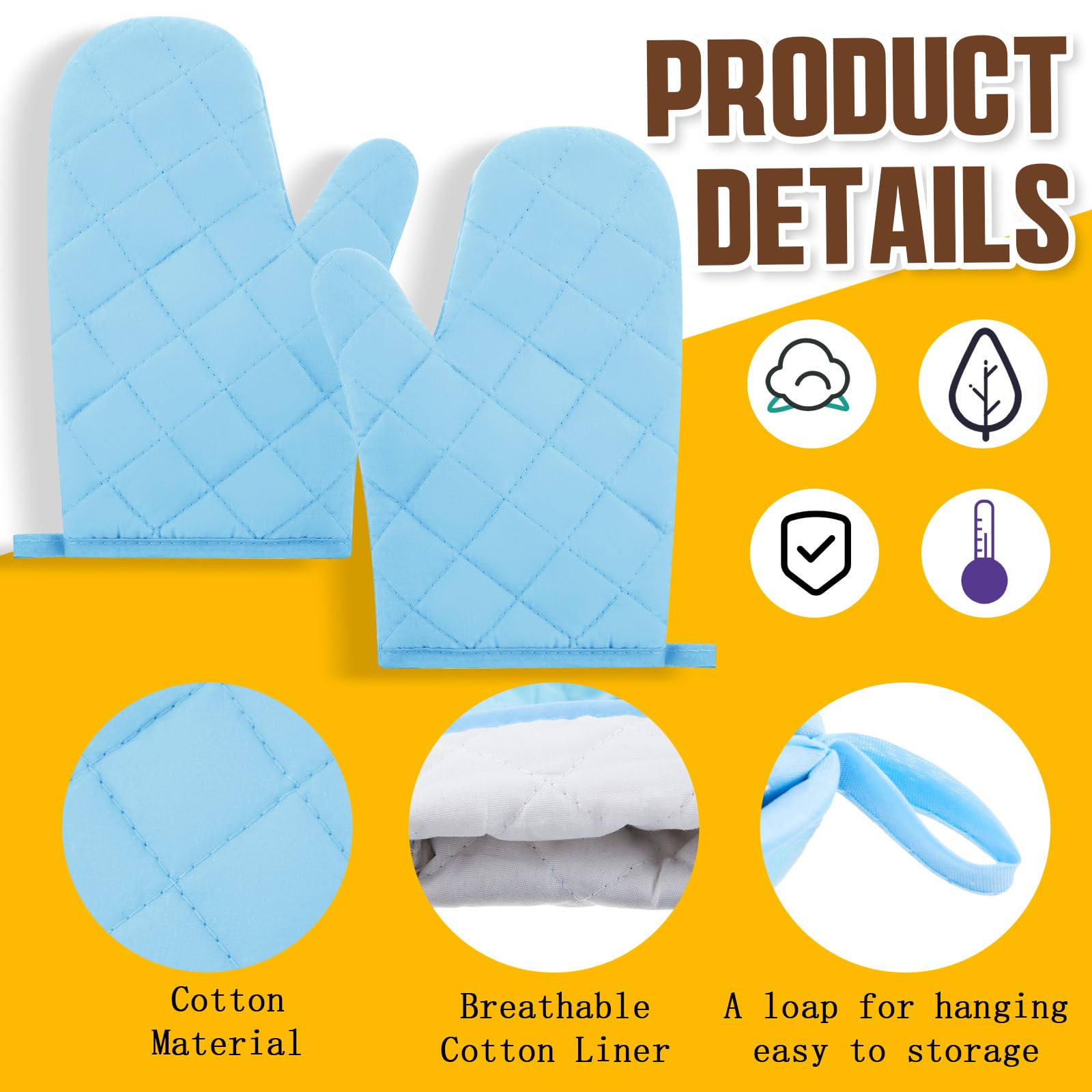 Dandat Ofenhandschuhe, hitzebeständig, Baumwolle und Polyester, gesteppt, Küchenhandschuhe, Backhandschuhe zum Kochen, Grillen, Picknick, 27,9 cm, 8 Farben, 24 Paar