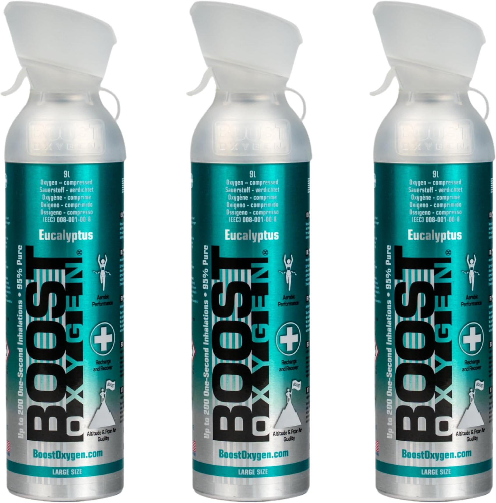 Boost Oxygen Cylinder Menthol Flavour 10L Pack of 3 | Portable Oxygen Canisters | Lightweight Oxygen Cylinder for Breathing,Hiking, Sports, Outdoor & Active Lifestyle Use | Up to 600 Inhalations