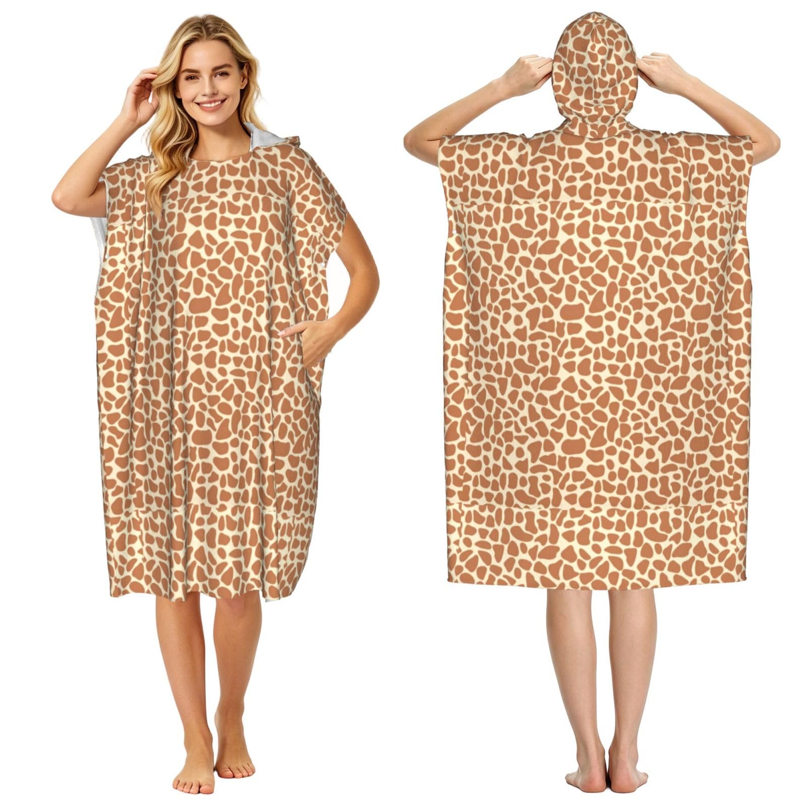 Poadnly Giraffe Animal, Adult Hooded Beach Towel 90 x 110 cm,Changing Bath Robe, Surf Poncho Towel For Women Men