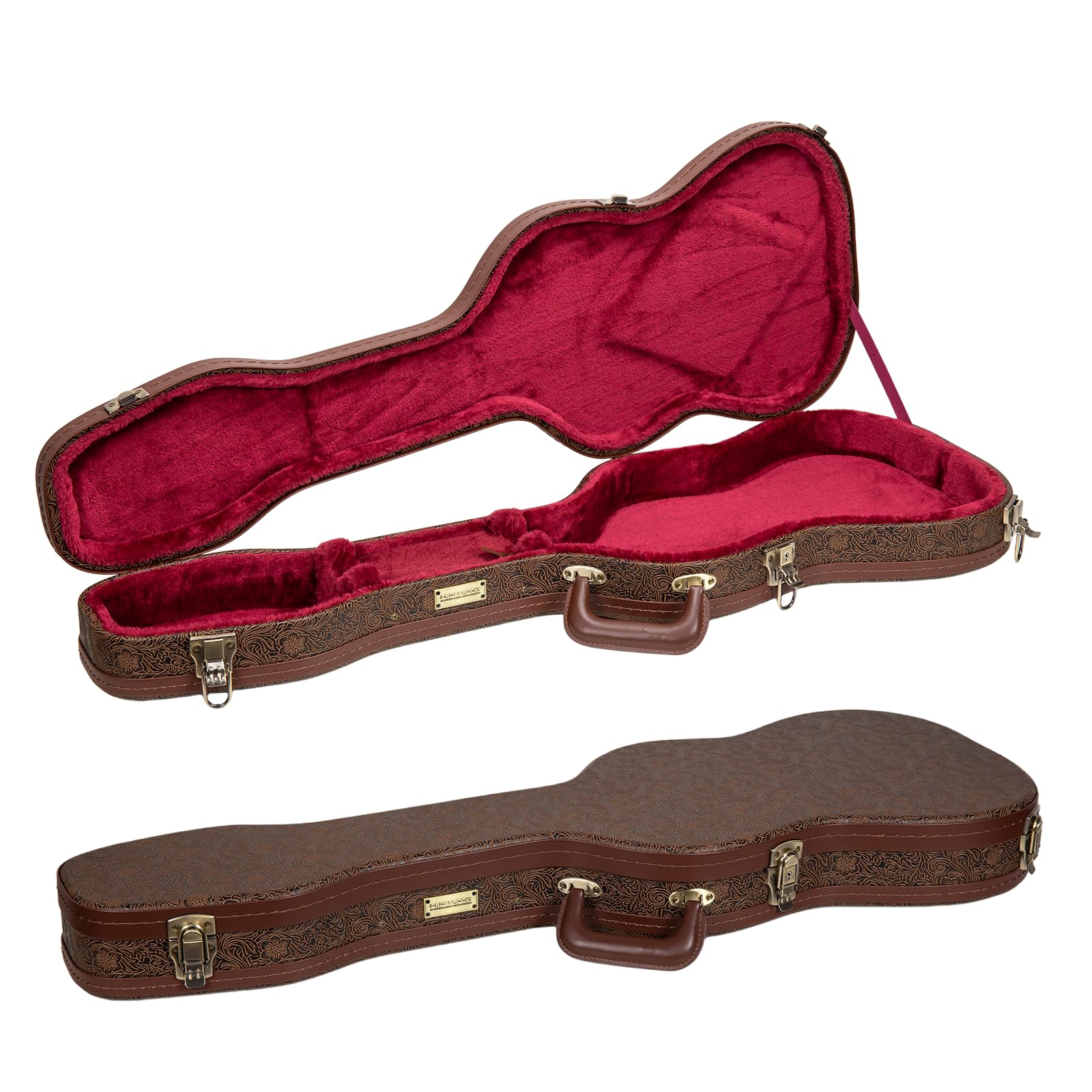 Crossrock Étui Guitare électrique profilé en Bois pour Fender Stratocaster & Telecaster | Finition Marron Blossom, intérieur Velours Bordeaux, Serrure – Série Designer (CRW530STBQ)
