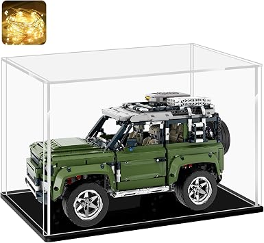 LANSCOERY Acrylic Display Case, 10x6x8 in, Upgraded Thickened UV-Resistant Showcase, 98% Clarity Dustproof Box with Glossy Black Base for Action Figures, LEGO & Models, Includes Scraper & LED Light