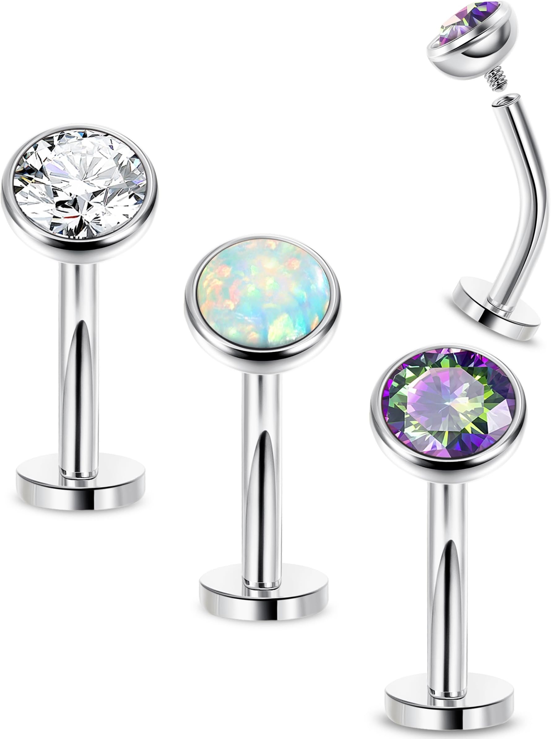 3Pcs 14G Surgical Steel Belly Button Rings for Women Floating Belly Rings Flat Back Belly Piercing Convex Base CZ Navel Rings Curved Barbell Internally Threaded Navel Belly Piercing Jewelry