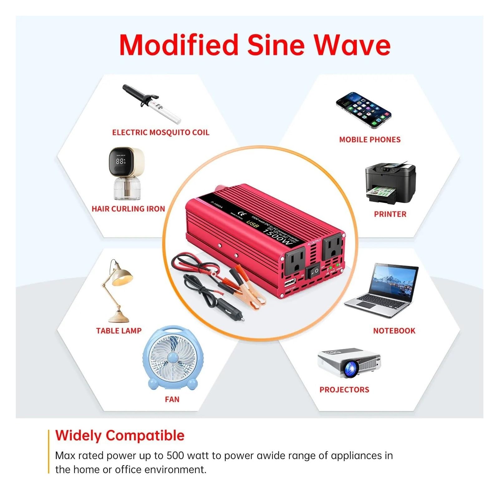Convertidor Inversor Transformador Inversor De Energía Solar 1500 W Convertidor Adaptador Carga USB Dual CC 12 V/24 V A CA 110 V/220 V/230 V Enchufe Universal para EE UU UE(12V,EU Socket 220V)
