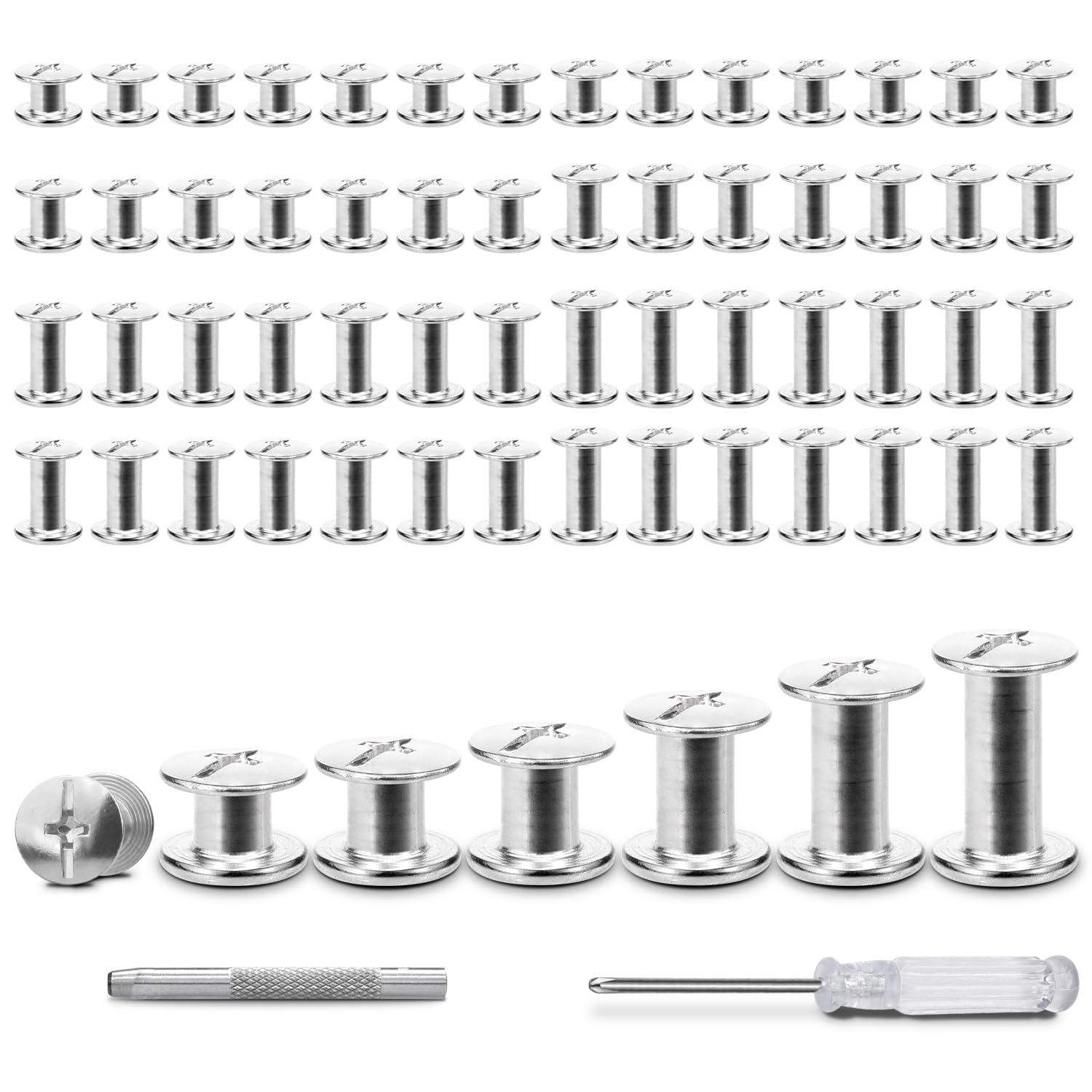 120Sets Chicago Screws, 6 Sizes Leather Rivets Assorted Kit, Chicago Screws Rivets for Leather Belts Purses Bag Shoes Bookbinding (Silver, M5 X 4,5,6,8,10,12mm)