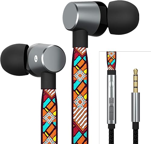 AUNEK Auricolari In-ear Sweatproof Cuffie Con Microfono  Isolamento Acustico  Bassi Profondi  Nessun groviglio Bohemia Tessuto Intrecciato per iPhone  iPod  iPad  lettori MP3  Samsung  HTC  Nexus