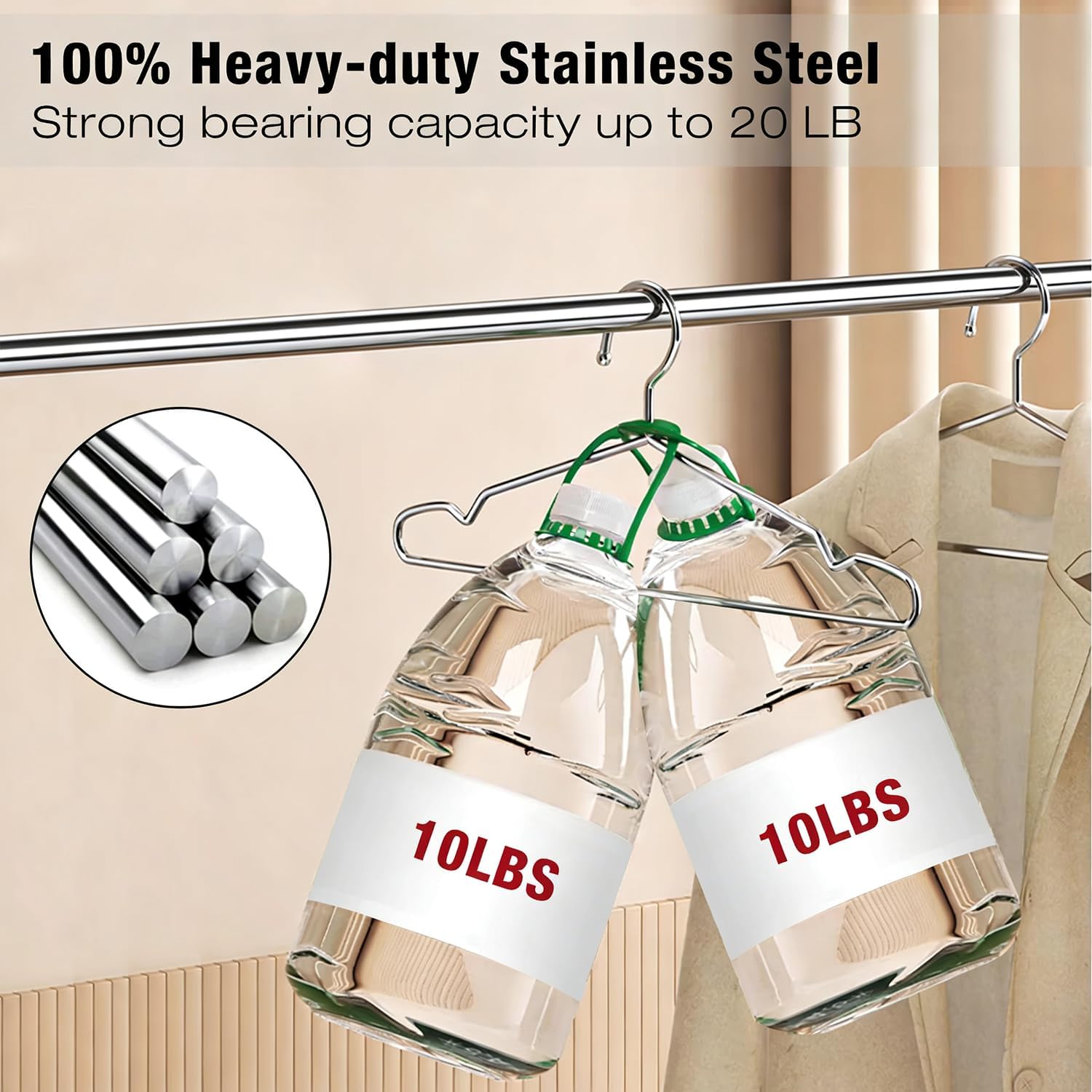40 Pack Clothes Hangers, METLUCK 17.7 Inch Metal Hangers Heavy Duty Wire Coat Hangers with Non-Slip Notch, Strong Stainless Steel Clothing Hanger Space Saving for Closet, Silver