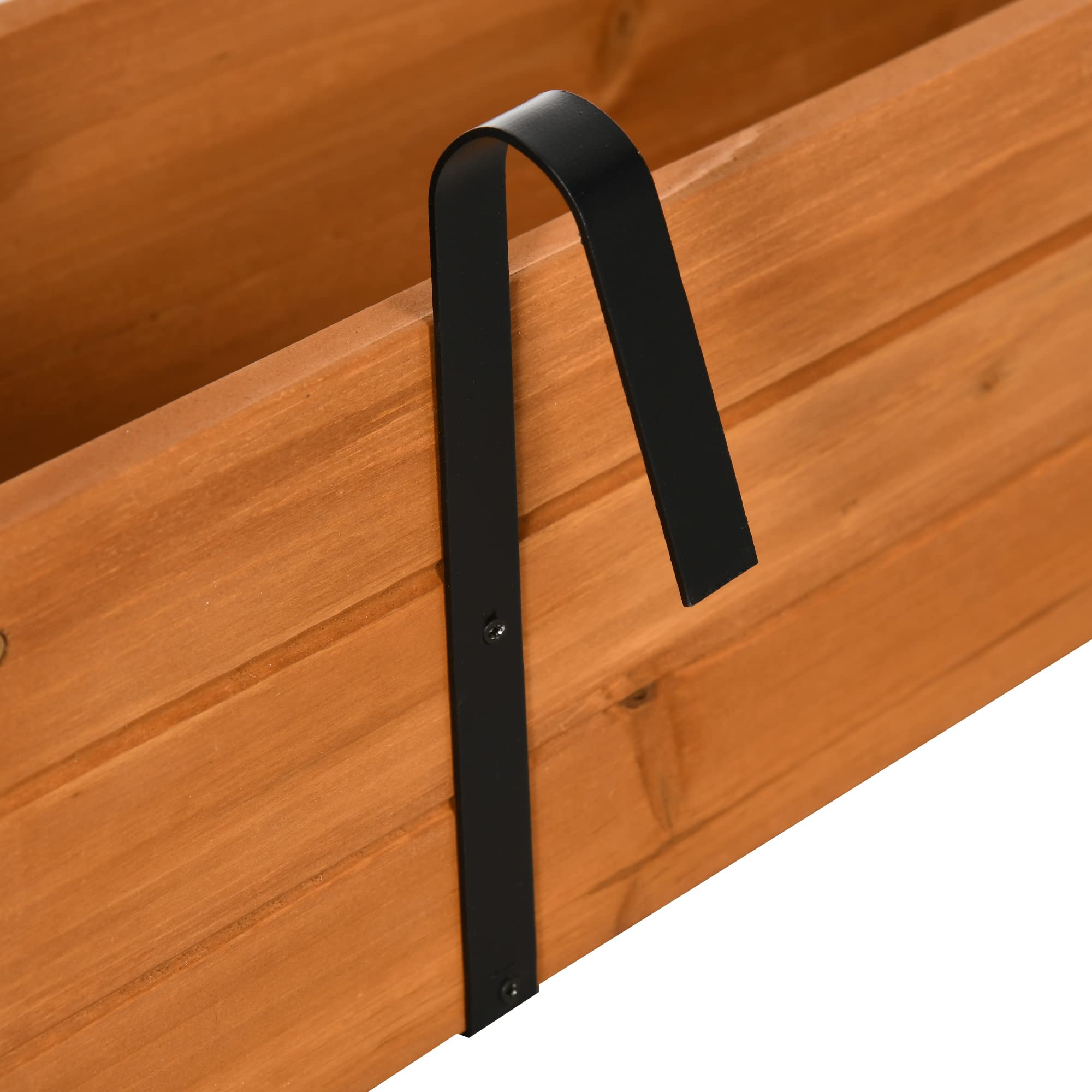 Outsunny Arriate de Madera de Suelo o Pared Jardinera Rectangular Huerto Urbano con 2 Orificios de Drenaje y 2 Ganchos para Cultivos Plantas Flores en Balcón Jardín Terraza 91x18x16,5 cm Natural