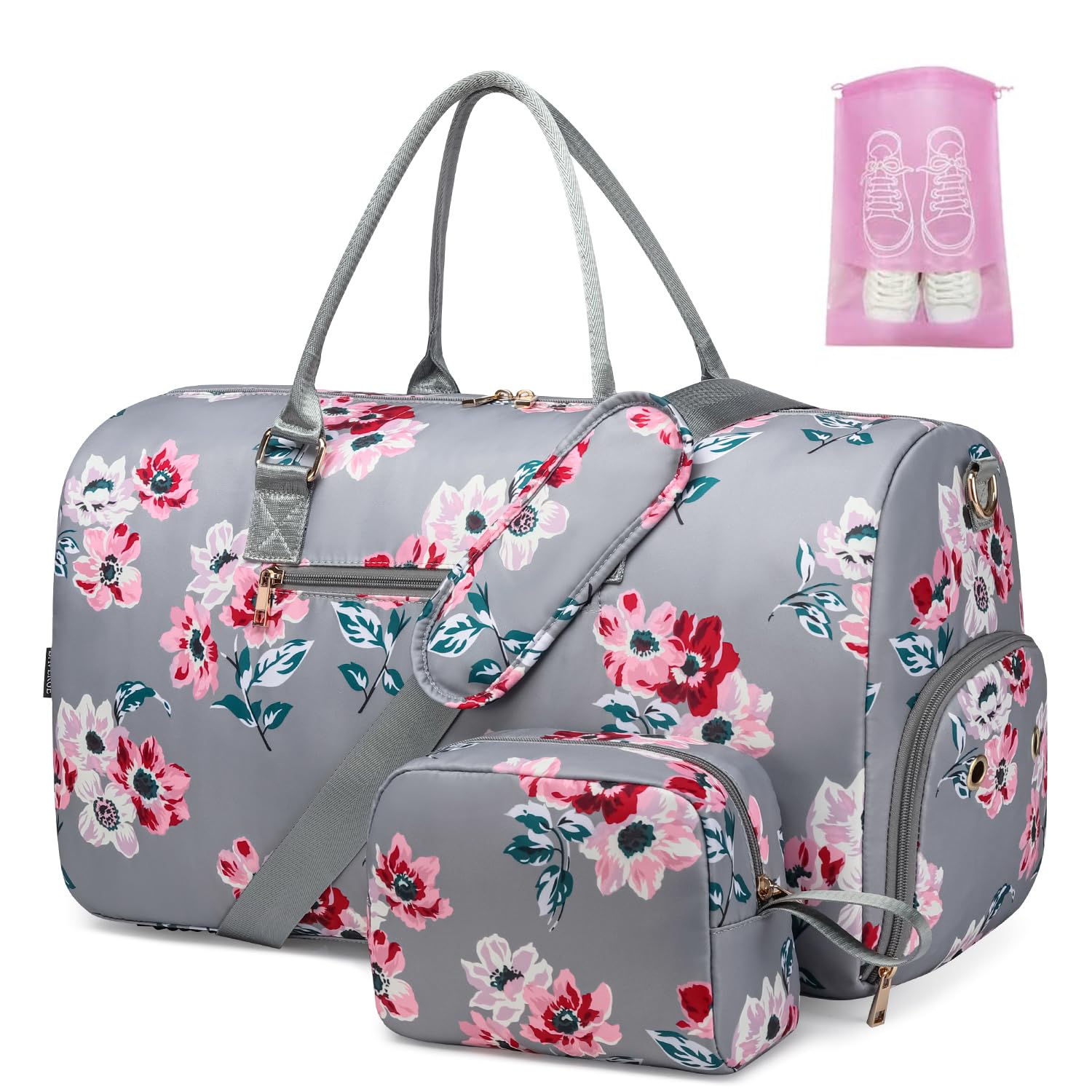 Duffle Bag for Travel, Weekender Bag with Shoe Compartment, Carry On Overnight Bag for Women with Toiletry Bag, Gym Bag with Wet Pocket, Hospital Bags