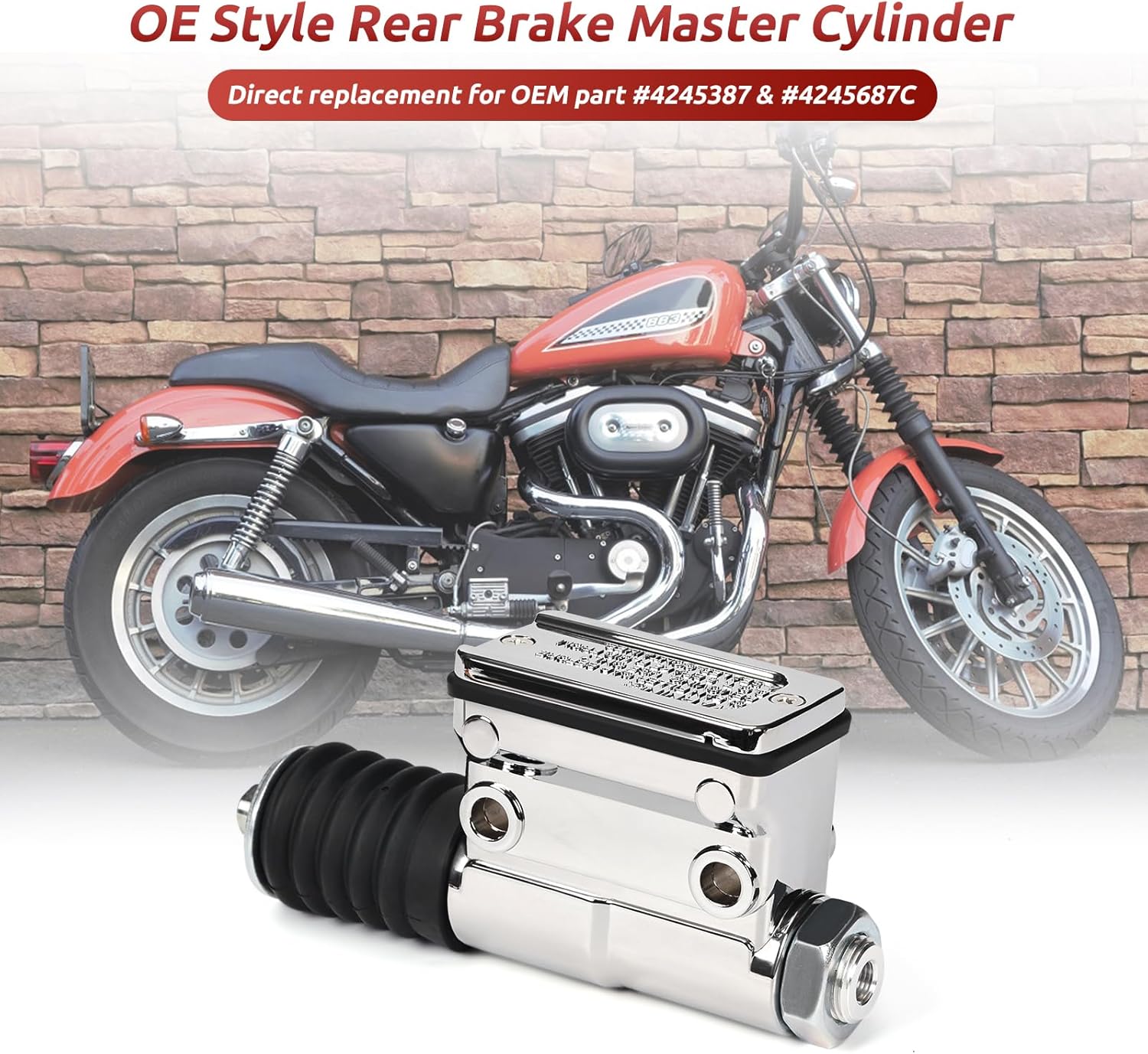 Rear Brake Master Cylinder for Harley Sportster XL 883 1100 1200 1987-2003, Chrome 3/4" Bore Foot Pedal Pump, Replacement for HD# 4245387 & 4245687C