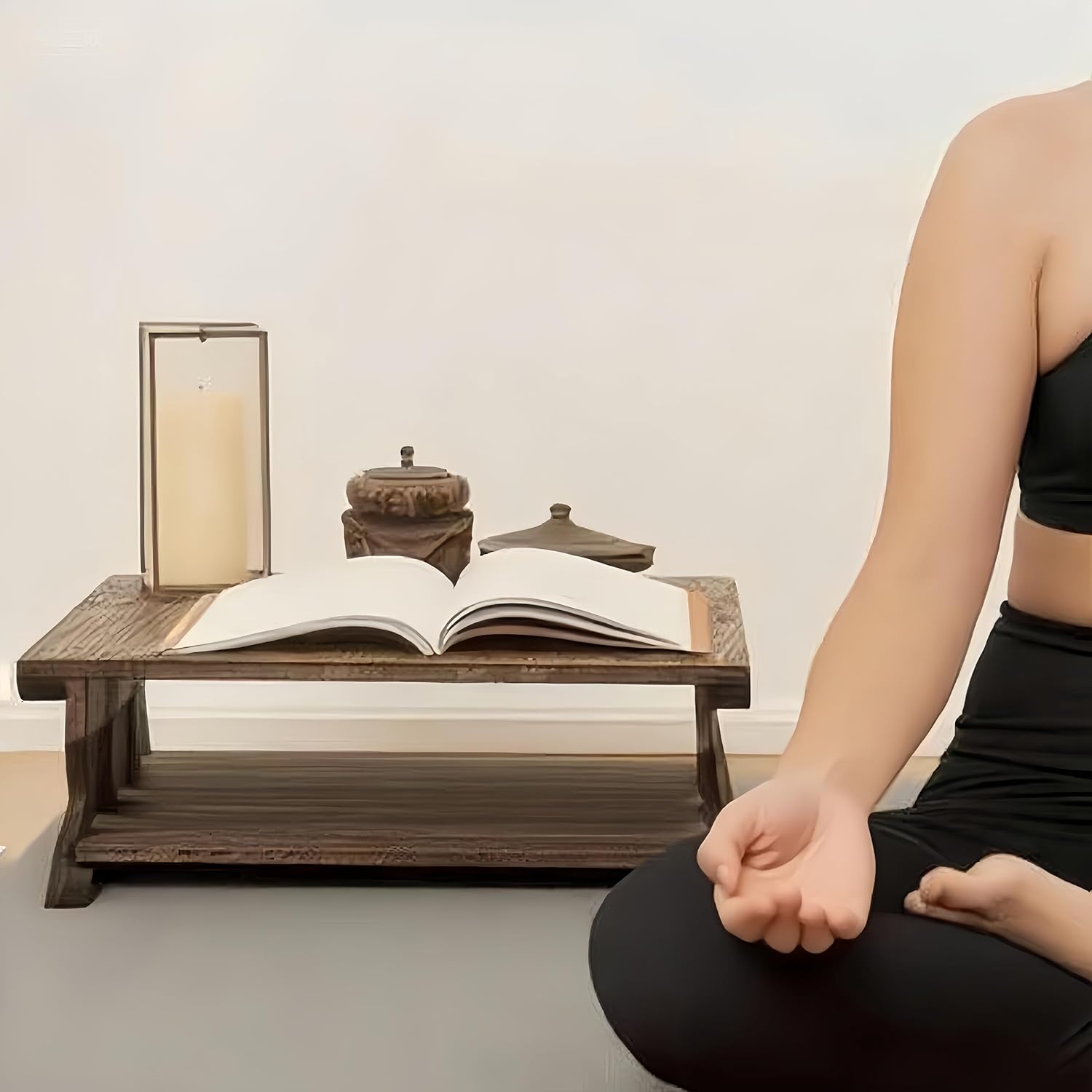 Small Altar Table,Coffee Tables,Hand Carved Natural Brown Wood Small Puja Table, Used in The Tea Table,Study Room,Yoga Room.IT is 23.6 Inches (L),11.6 Inches (W), 8 Inches (H)