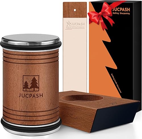 JUCPASH Kit de afilador de cuchillos rodantes para borde recto, afilado de cuchillos con recorte de cuero, discos de diamantes y ángulos magnéticos