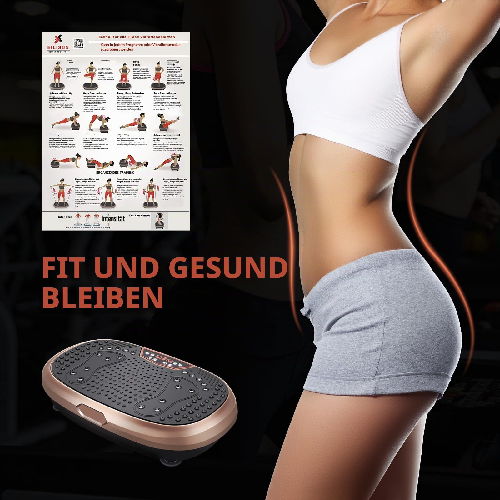 EILISON Ganzkörper-Vibrationsplatten-Workout-Poster – Umfassende Vibrationsplatte Übungsmaschinen-Diagramm Workout-Poster mit Trainingsvorschlägen und detaillierter Anleitung in praktischer