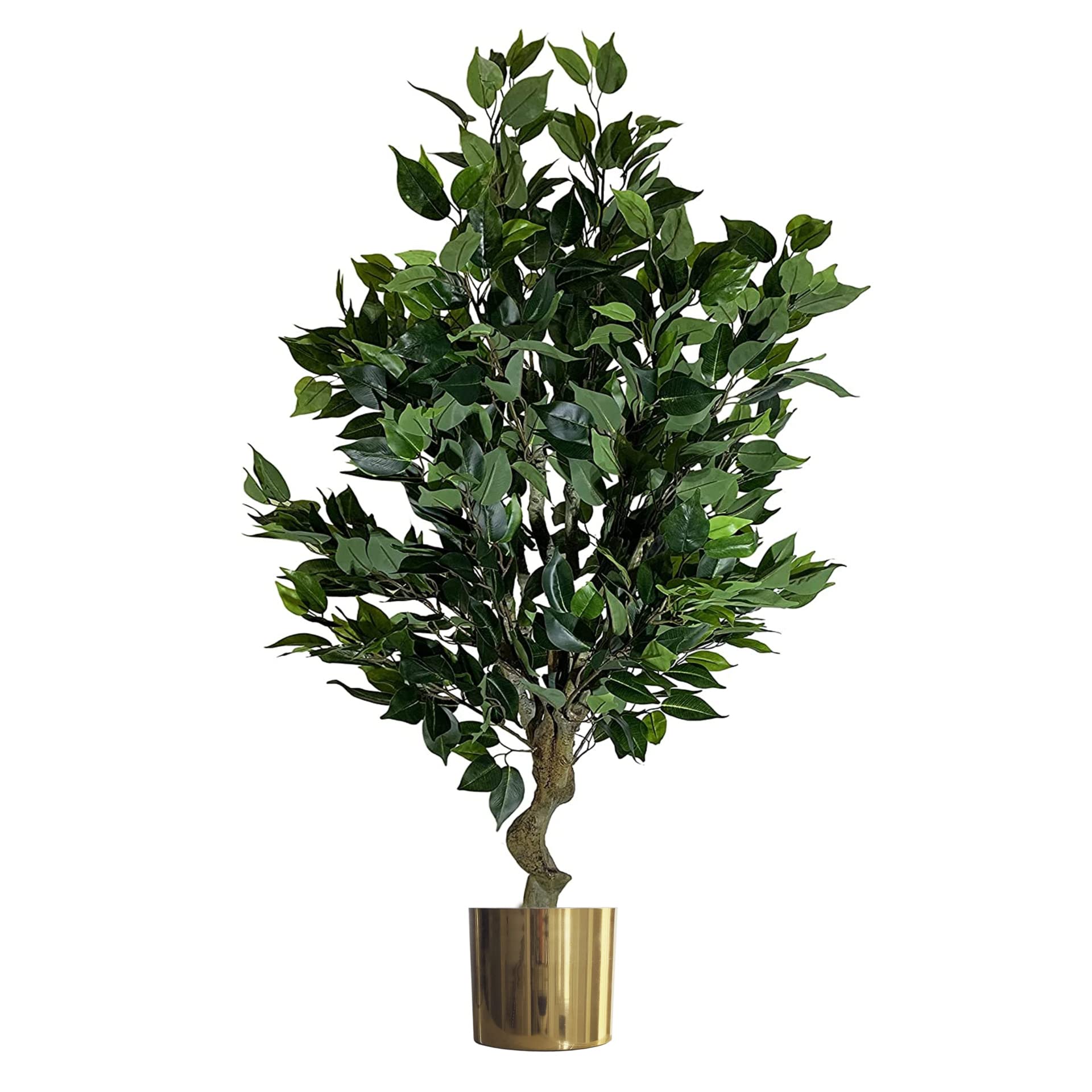 Leaf Realistic Ficus Bush Artificial Plant 100cm - Green - Gold Planter