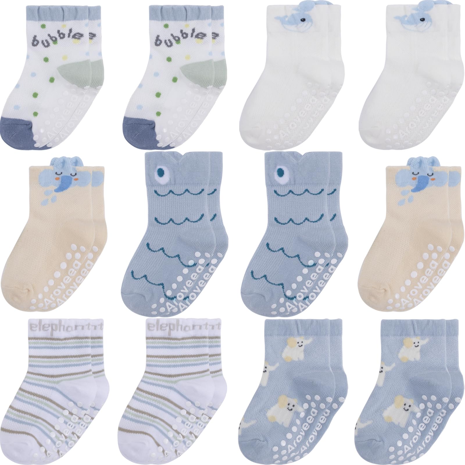 Aroveea Toddler Socks Cotton Non Slip Grip Ankle Baby 12 Pack for Kids Boys