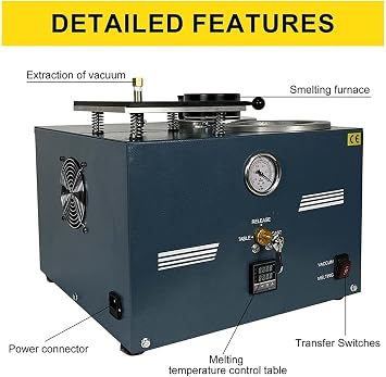 McbeAn Jewelry Cast Machine, Vacuum Investment Casting Machine with Barometer, High Temperature Refining Precious Metal Jewelry Casting Tool 1/2 HP, for Silver, Gold