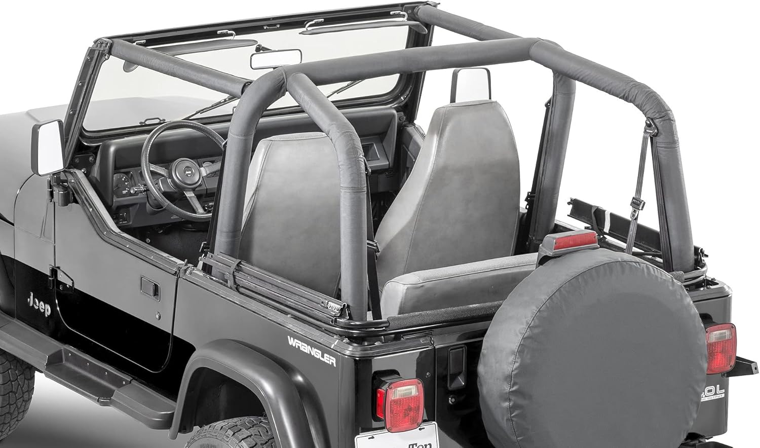 MasterTop Sport Bar Pad Covers, Black Denim - Fits Jeep Wrangler YJ 1992-1995 - UV, Rain and Rip Resisant - Protects Roll Bars from Water, Scratches, and Fading