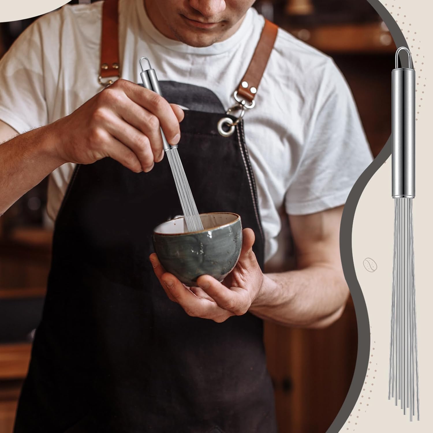 Baderke 2 Pcs Espresso Whisk 11.5 Inch Long Handle Barista Whisk 10 Needles 2 mm Stainless Steel Coffee Stirrer Tool Efficient Mixing Time Saving Reduction Clumping Ideal for Commercial Home - Image 3