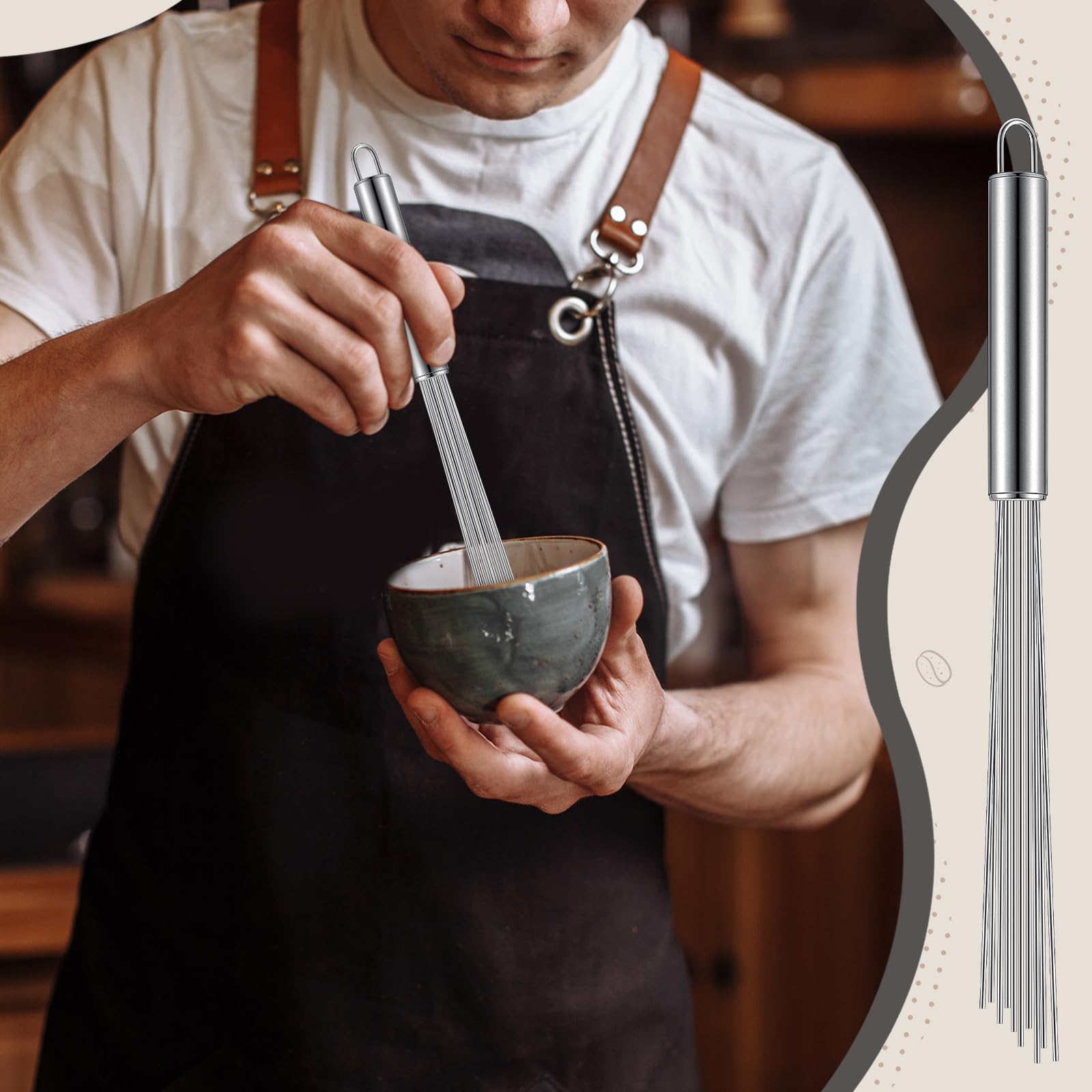 Baderke 1 batidor de café espresso de 11.5 pulgadas de largo mango barista 10 agujas de 2 mm de acero inoxidable agitador de café herramienta eficiente mezcla ahorro de tiempo reducción aglutinante