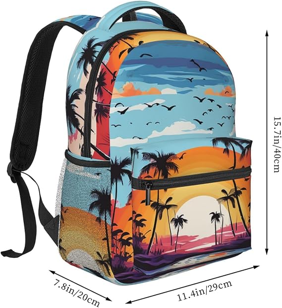 Casual Backpack for Women Men Sea and Palm Trees Lightweight Daypack Laptop Bag for Travel Hiking