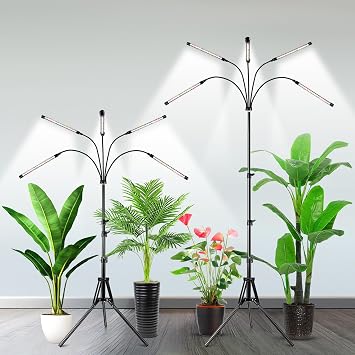Garpsen Grow Lights for Indoor Plants, [2Pack] 100 LEDs Full Spectrum Plant Light with Timer 6/12/16H, 6000K Grow Lamp with 1563Adjustable Stand & Gooseneck, 3 Light Modes, 5 Levels Dimmable