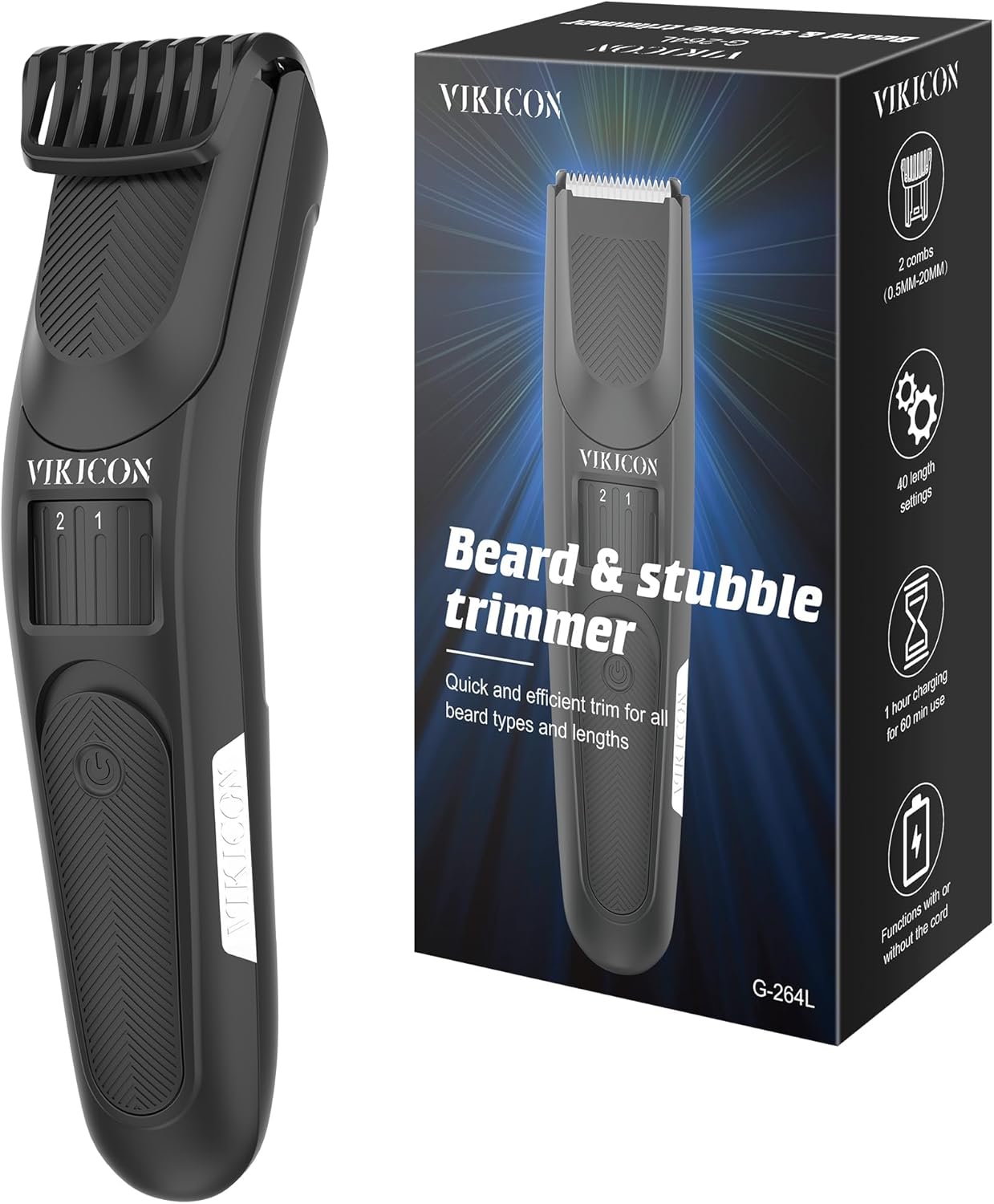 VIKICON Beard Trimmer for Men, Electric Hair & Stubble Clipper, 40