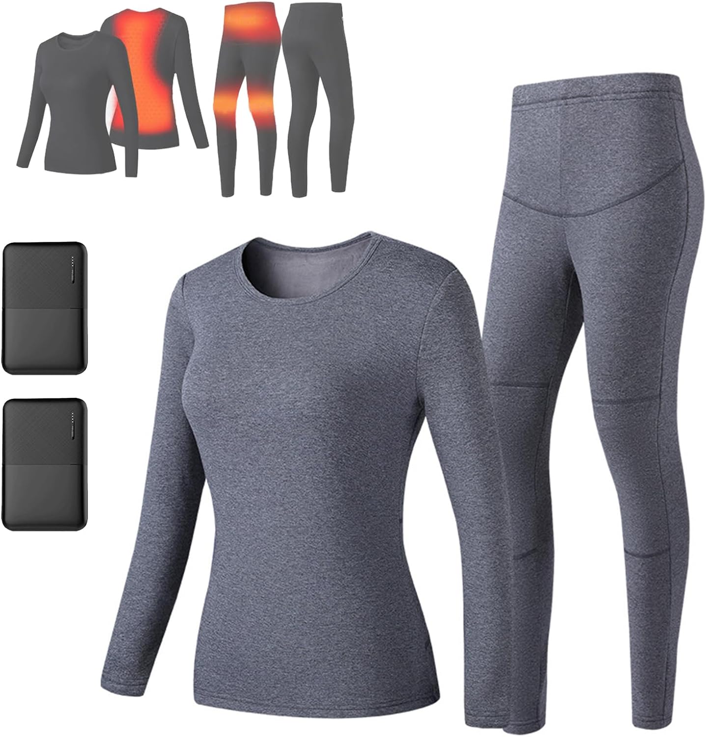 Electric Heated Thermal Underwear Set for Women Smart USB Battery Heated Underwear Shirt Pants 3-Level Temperature