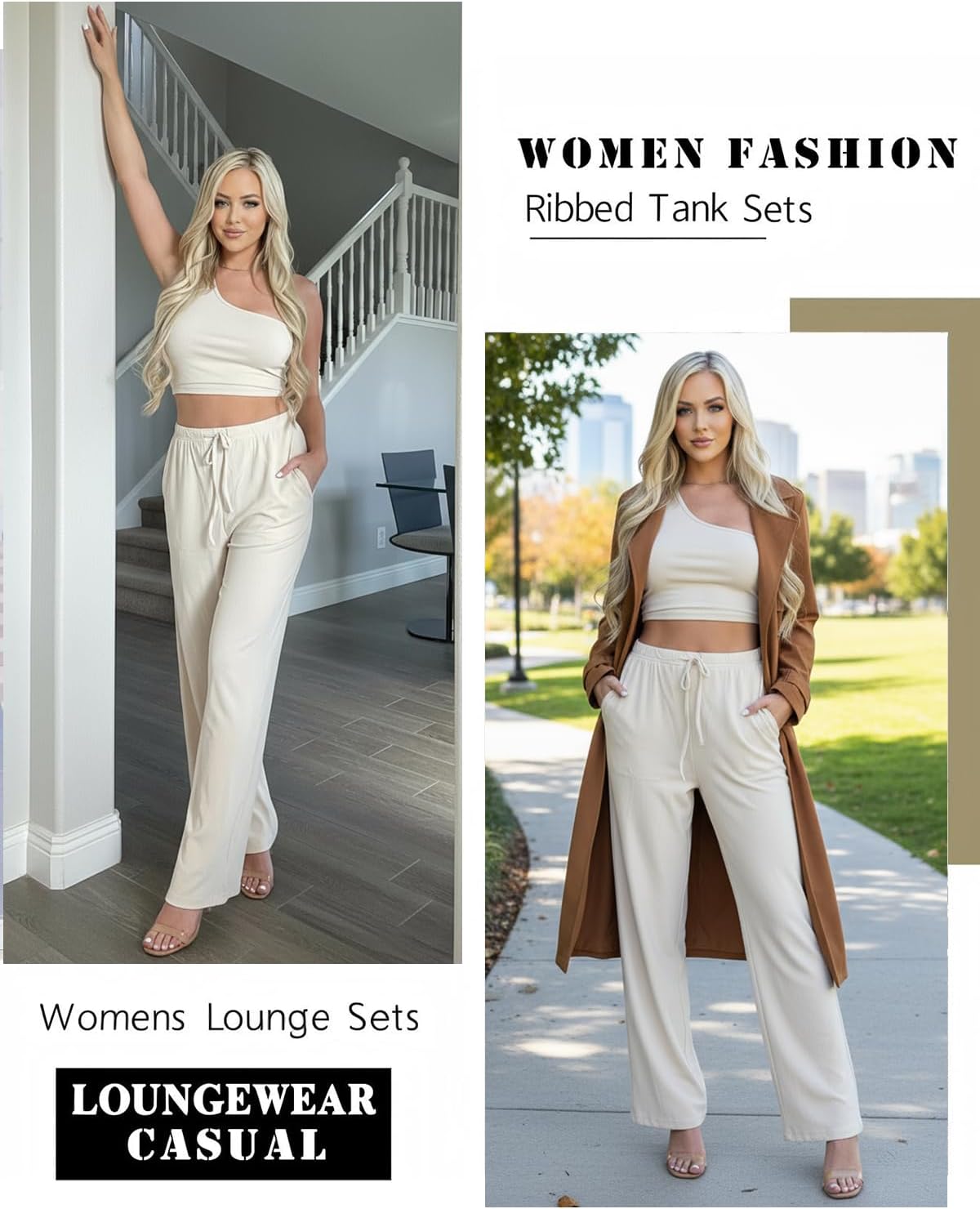 Ekouaer Womens 4 Piece Lounge Sets Ribbed Knit Crop Tank Top and Shorts Pants Casual Outfits - Image 5