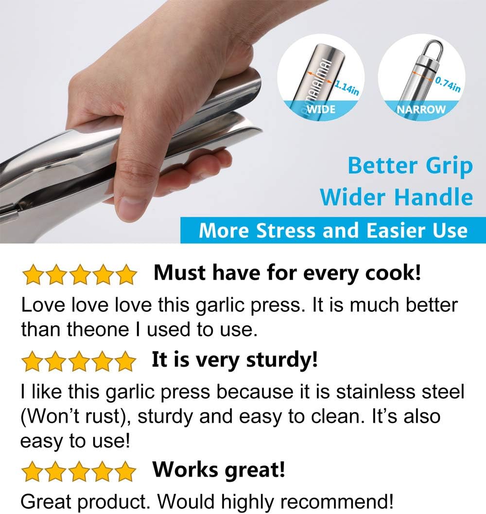 Premium Garlic press, Stainless Steel Garlic Mincer with Square Hole - Rust Proof, Professional Grade Garlic Crusher & Ginger Press - Heavy Duty, Sturdy, Easy Squeeze and Clean, Dishwasher Safe: Home & Kitchen