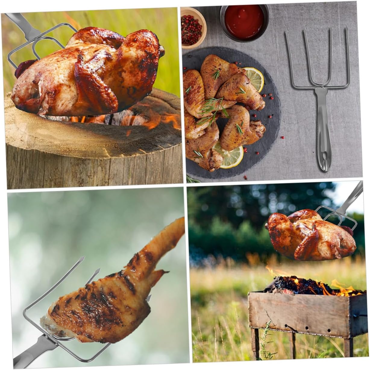2pcs Stainless Steel Bbq Forks Turkey Lifter Forks Heat Resistant Multi-function Meat Roasting Tools with Ergonomic Handle for Chicken Beef Sausages and Camping