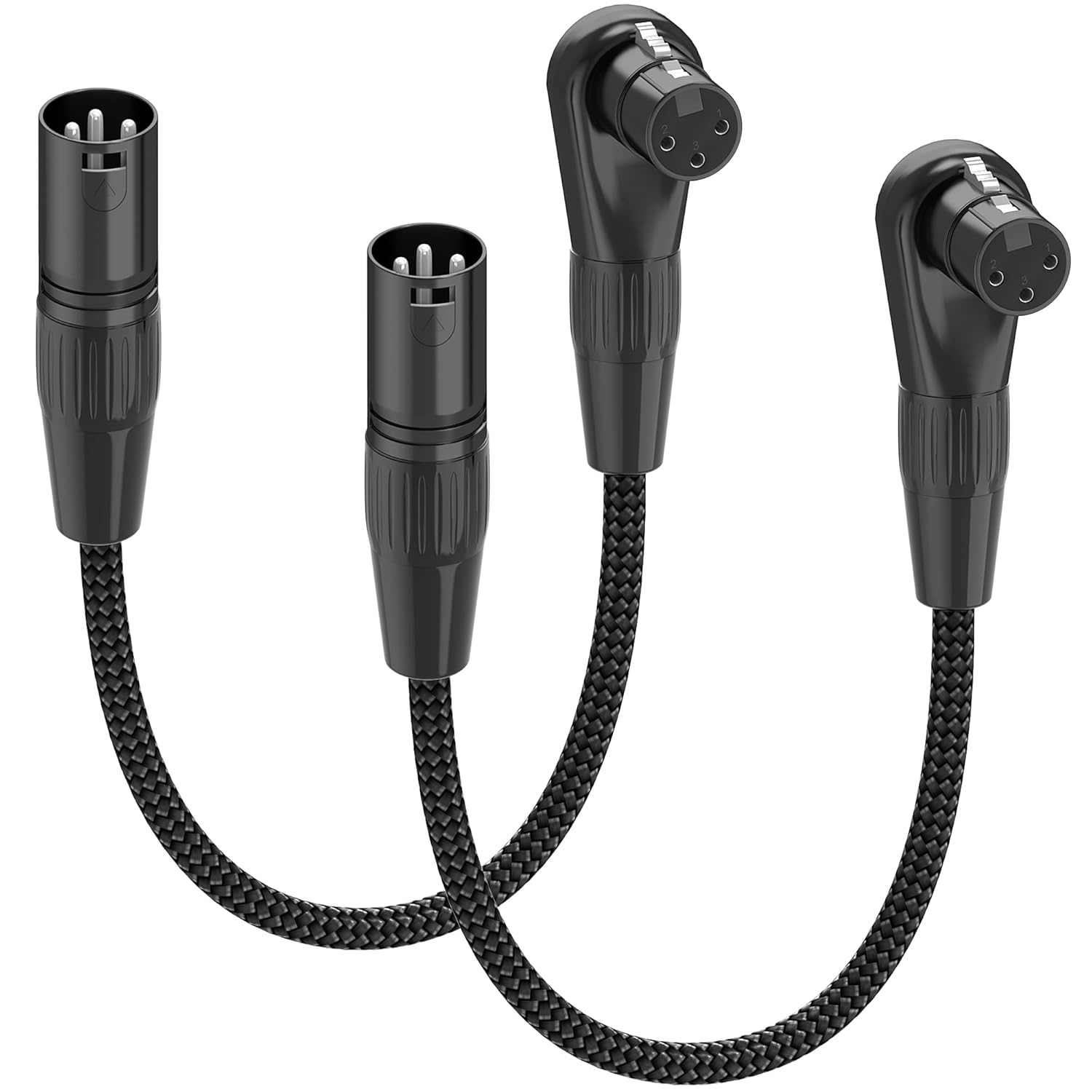 HOSONGIN Right Angle XLR Cable, Adjustable-Angle Female to Straight Male 1FT, 90 Degree Mic Cord for Mixer, Studio, Podcast – 2 Pack