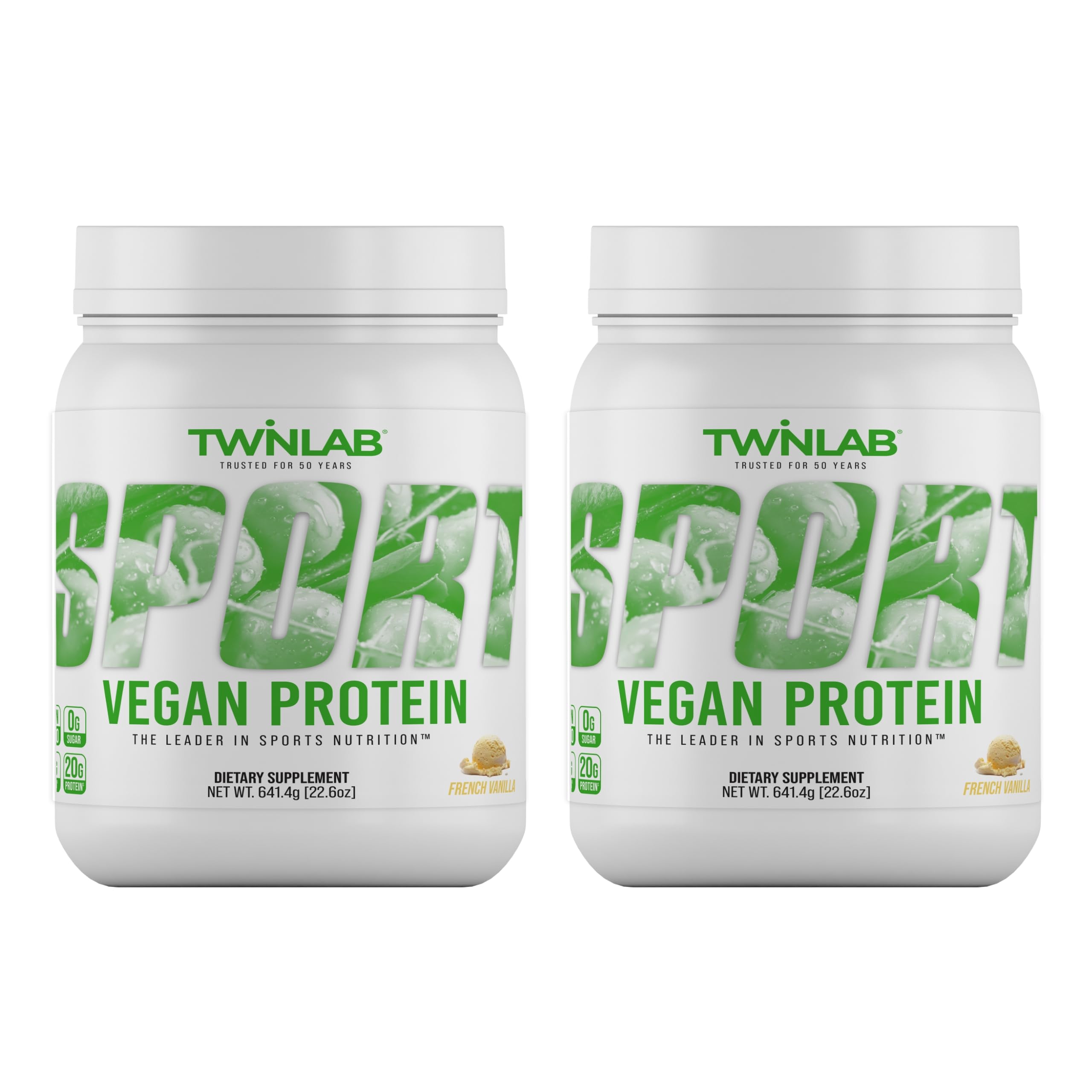 Twinlab Sport Vegan Protein - Organic Protein Powder Made from Pea Protein, Rice Protein, Chia Seed & Flaxseed - Vanilla, 22.60 oz, 20 Servings (Pack of 2)