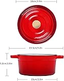 Velaze Enameled Cast Iron Casserole Dish with Lid, 250 ML Non-stick Round Enamel Cast Iron Dutch Oven, Mini Enamel Dutch Ovens Pot for All Heat Source - Classic Red - 2