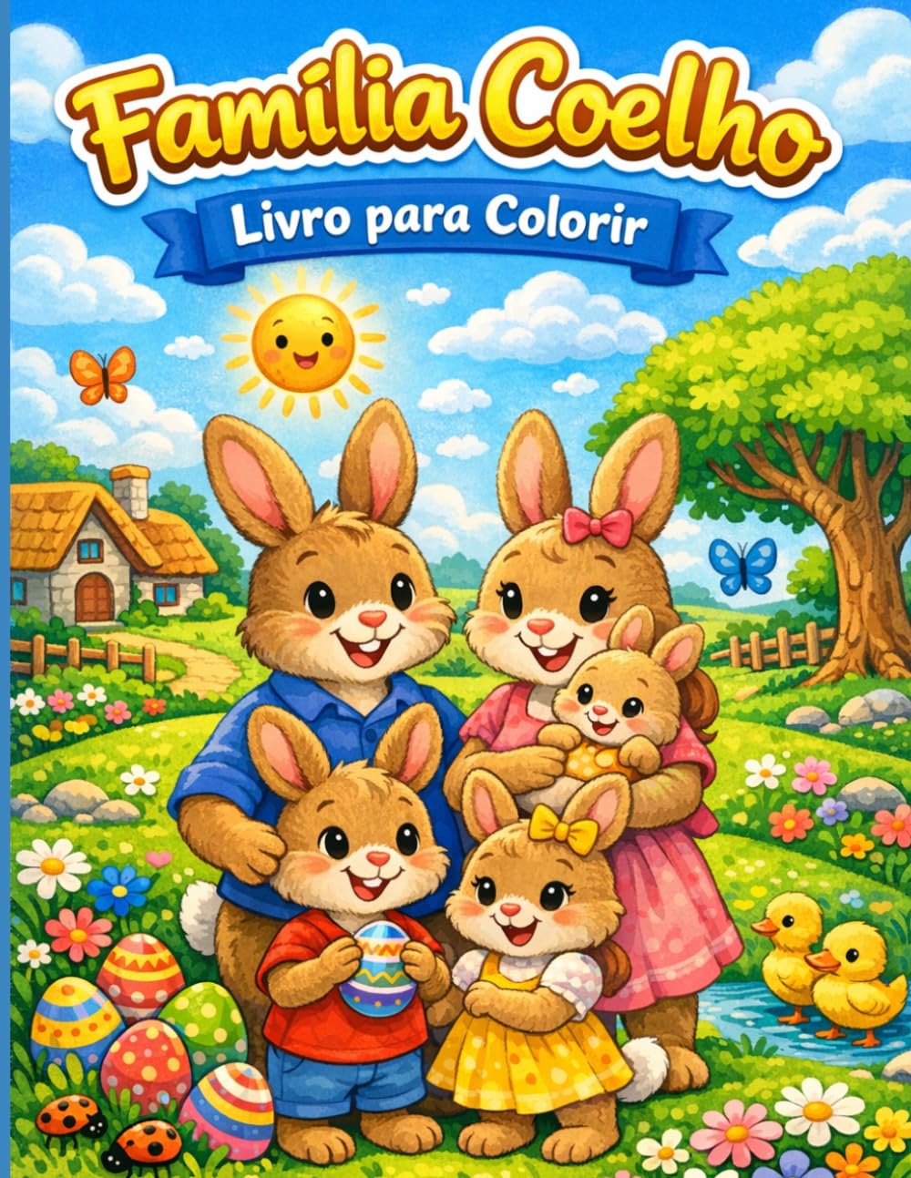 Livro de Colorir Família Coelho: Desenhos Fofos e Divertidos para Pintar