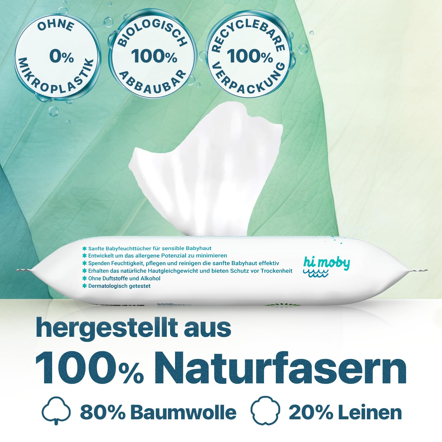 hi moby - Salviettine umidificate per bambini in cotone e lino, set regalo 600 panni (confezione da 12 x 50 pezzi), senza profumo, senza plastica, per pelli sensibili del bambino, biodegradabili