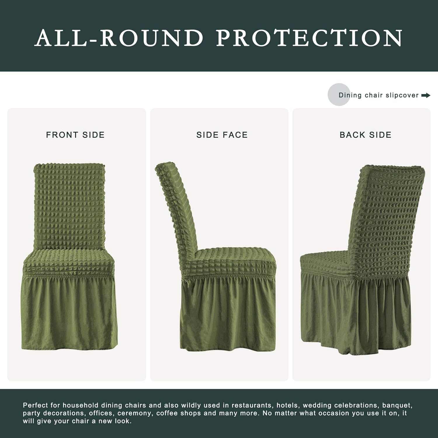 Lowest Price CHUN YI Stretchy Universal Easy Fitted Dining Chair Cover Slipcovers with Skirt, Removable Washable Furniture Chair for Kids Pets Home Ceremony Banquet Wedding Party(2Pcs,Green)