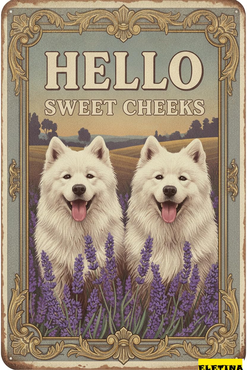 Hello Sweet Cheeks Great Pyrenees Tin Sign, 8x12 Inch