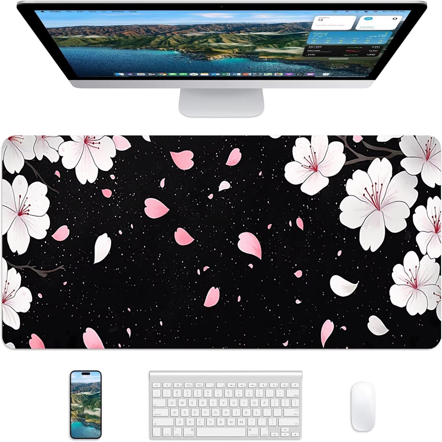 Lejnlnng Podkładka pod mysz do gier XXL, 120 x 60 cm - duża mata na biurko w kwiaty, wodoodporna podkładka pod mysz XL czarna, antypoślizgowa gumowa podkładka pod mysz z przeszytymi krawędziami do