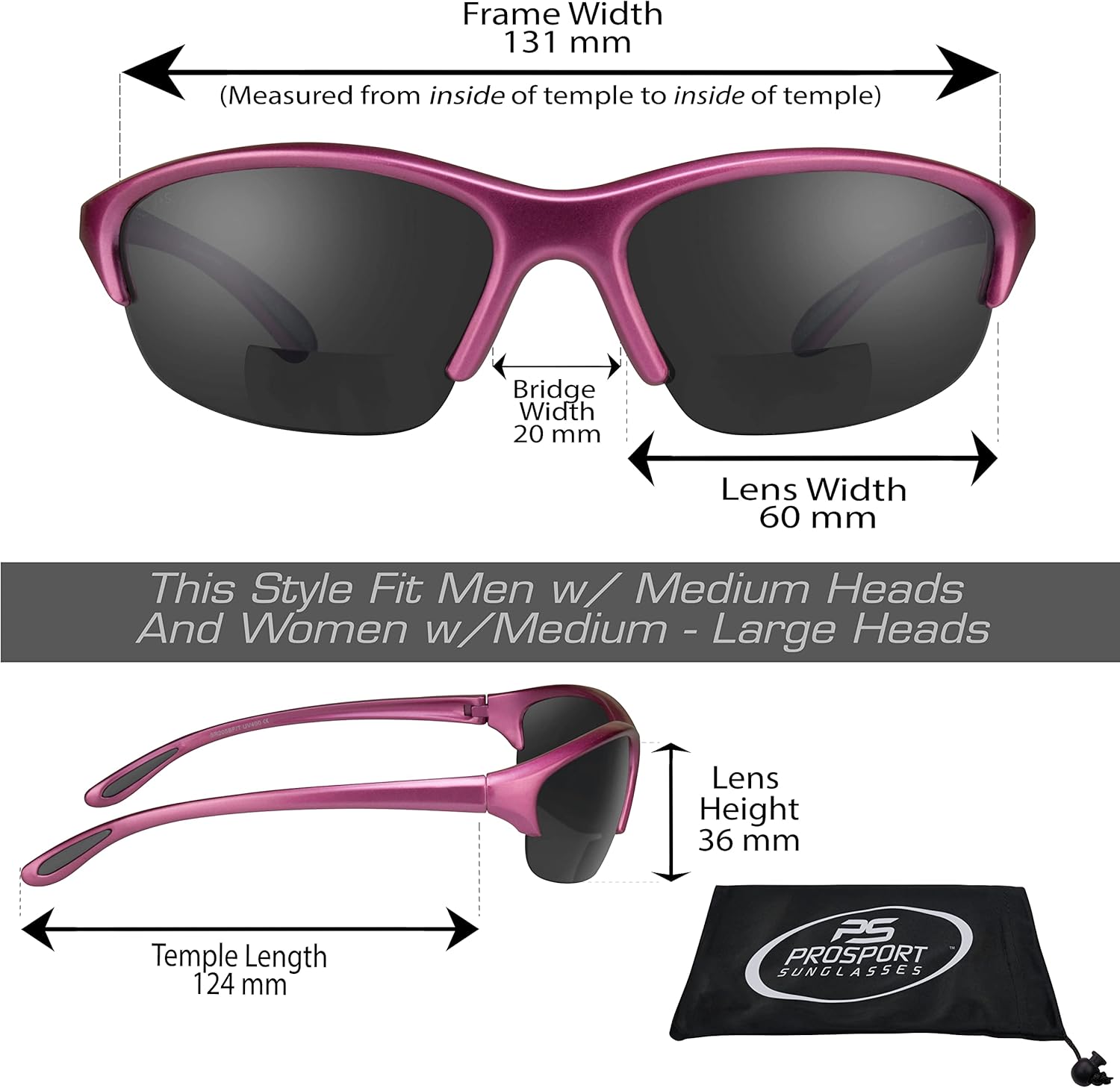 Miniatura 2 de proSPORT Lector bifocal de seguridad para lentes de sol para hombres y mujeres ANSI Z871 lentes transparentes color marrón ahumado Marcos rosa o